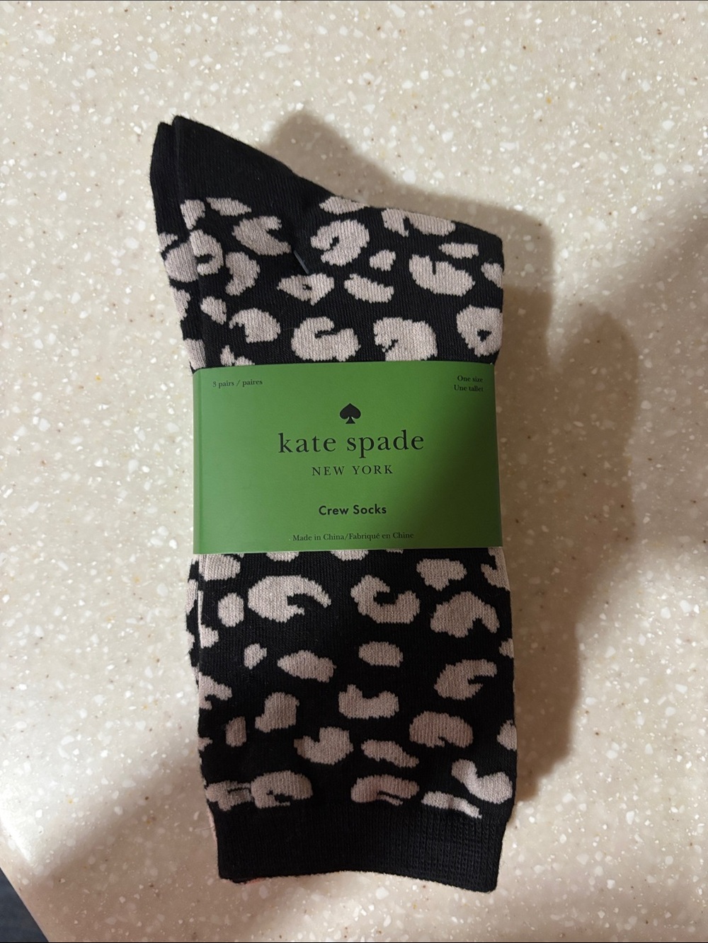 kate spade Black and Cream Leopard Crew Socks